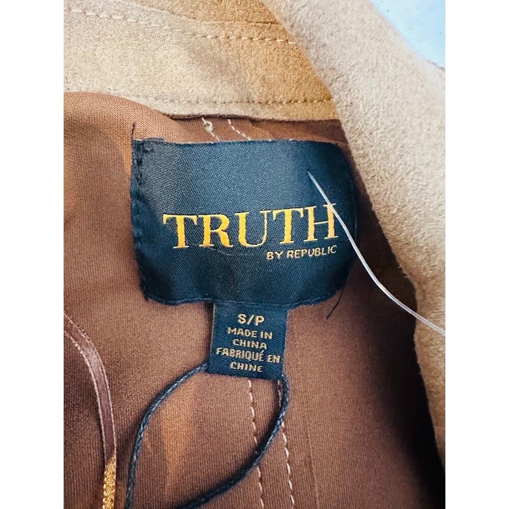 Truth By REPUBLIC Faux Leather Trench Coat Small Brown Old Money Quiet Luxury - Picture 5 of 9